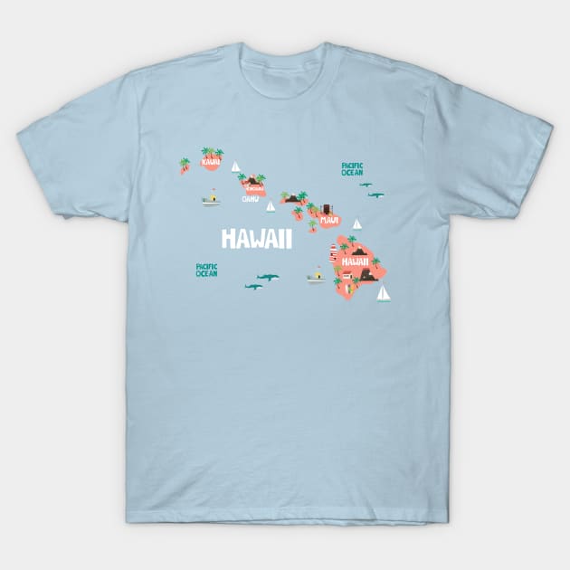 Hawaii Illustrated Map T-Shirt by JunkyDotCom